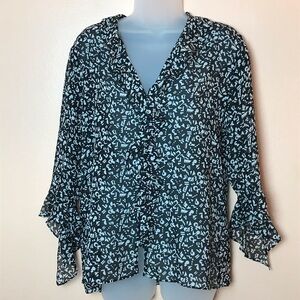 Chico’s Black and White Geometric Silk Blouse S